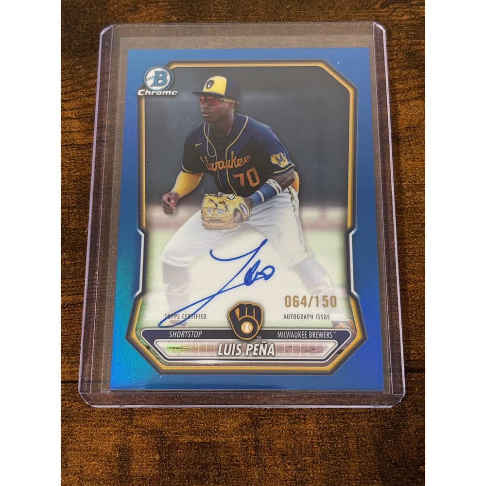 2026 Bowman Chrome Luis Pena Blue Refractor Autograph 064/150 Milwaukee Brewers